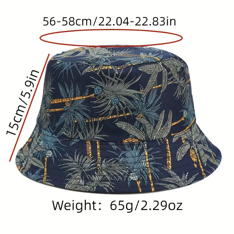 Tropical Basho Print Bucket Hat Reversible Couple Basin Hat