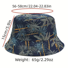 Tropical Basho Print Bucket Hat Reversible Couple Basin Hat