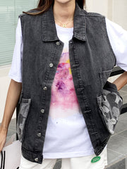  Colorblock Button-Up Denim Jacket