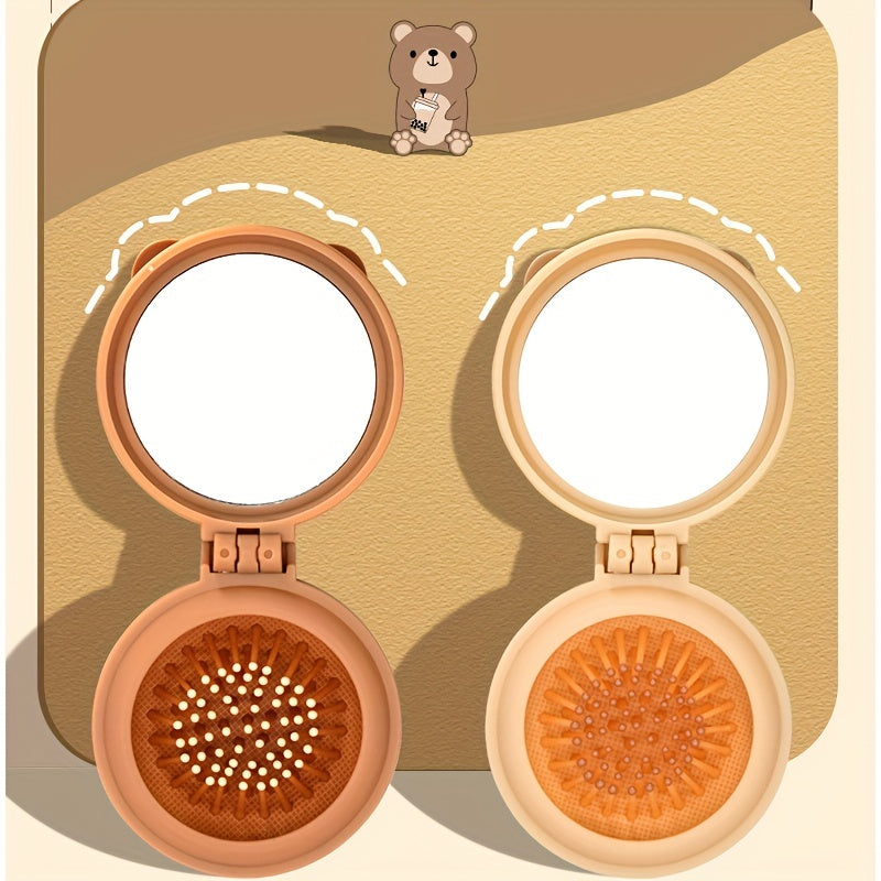 Portable Bear Decor Hairbrush Mirror Kit Airbag Massage Comb