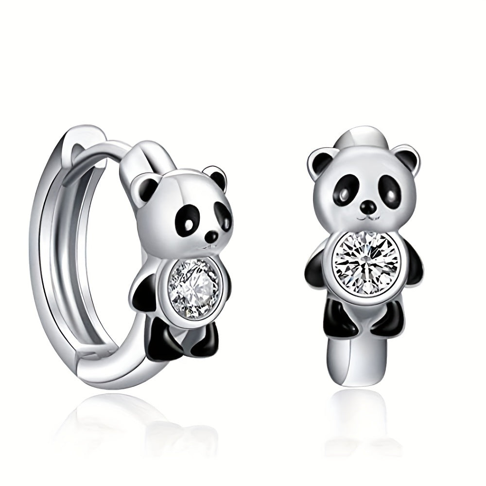 Panda Zircon Inlaid Hoop Earrings - Delicate Gift For Women