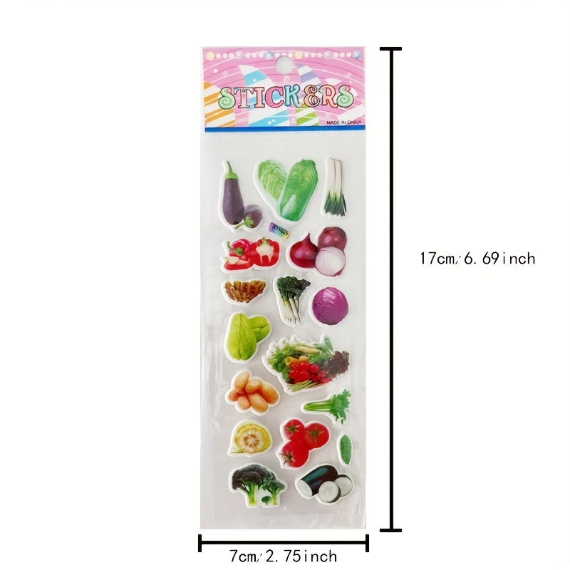 12pcs Fruit And Vegetable 3D Bubble Stickers DIY Toys For Boys And Girls
