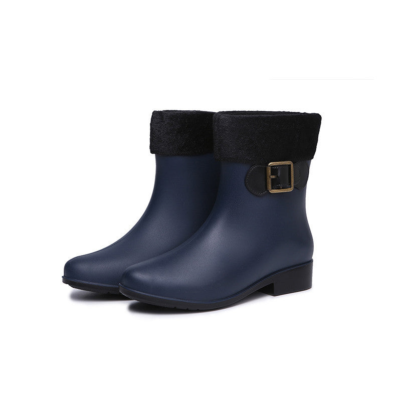 Women's Plush Lined Short Rain Boots Anti slip Waterproof Shoes
