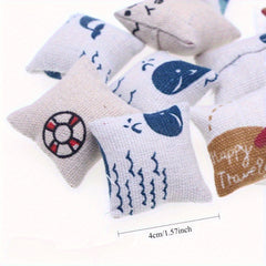 Nautical Pillow with Hand Drawn Maritime Designs - Light Brown