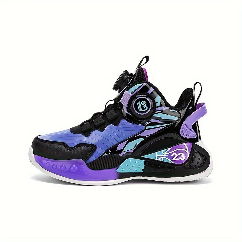 Boys Basketball Shoes Comfy Non Slip Sneakers with Rotating Buckle