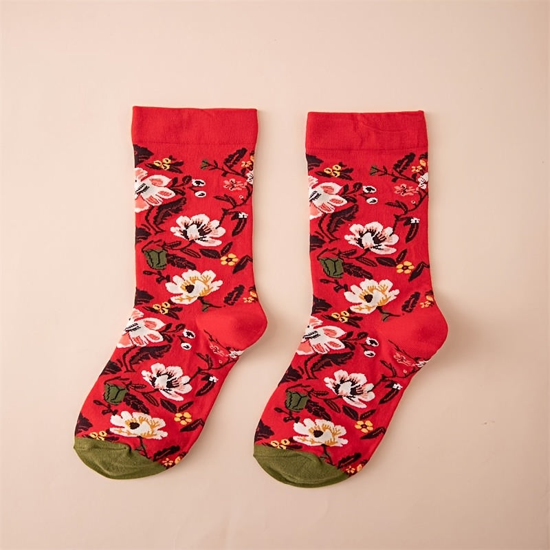 Floral Pattern Cotton Mid Tube Socks for Sports