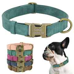 Personalized Leather Dog Collar Engraved ID Tag Customized Necklace
