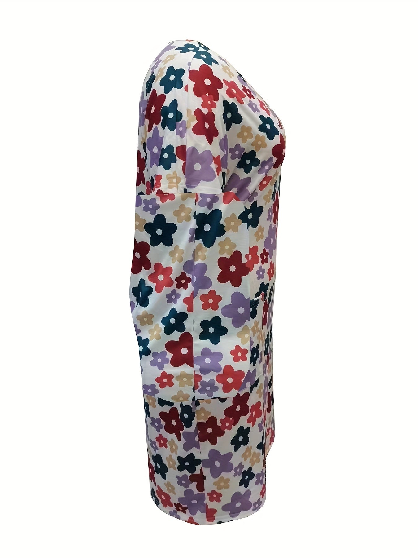  Floral Print V Neck Dress with Pockets