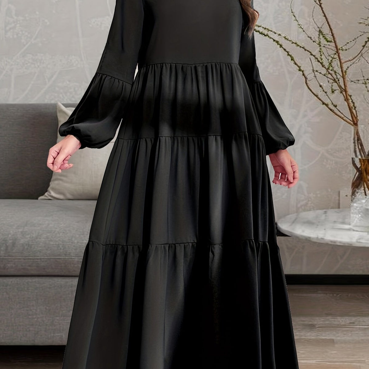 Ruched Lantern Sleeve Maxi Dress Women's Clothing