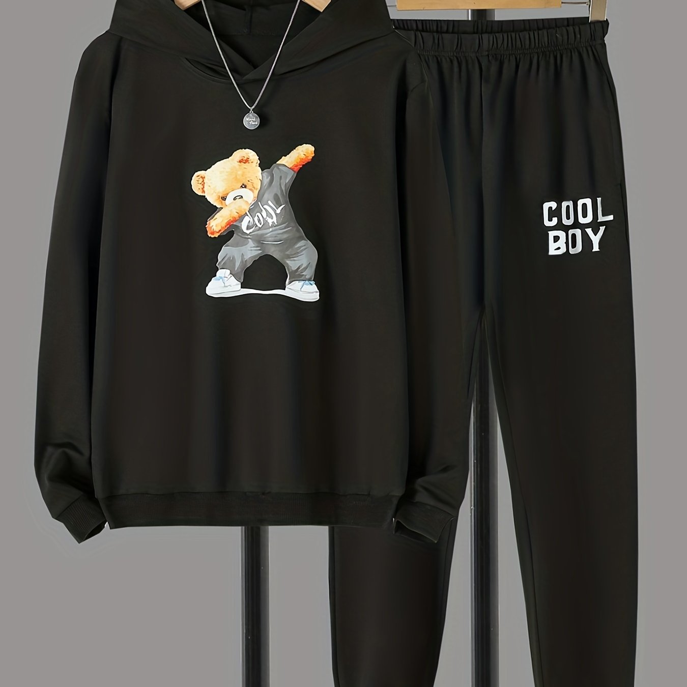 Boy's 2pcs Dancing Bear Print Set Long Sleeve Top Casual Outfits