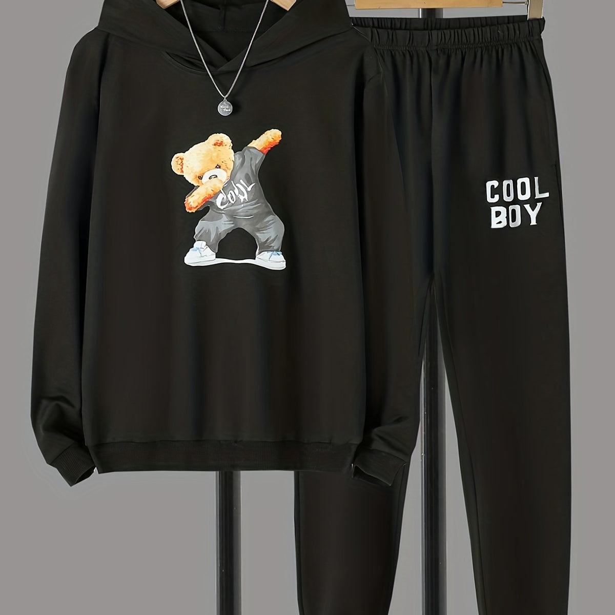 Boy's 2pcs Dancing Bear Print Set Long Sleeve Top Casual Outfits