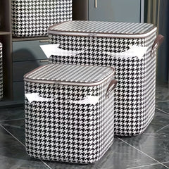 Houndstooth Pattern Storage Box Zipper Organizer Clothes Container