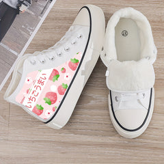 Strawberry Print Plush Lined Thermal Chunky Sneakers