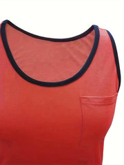  Casual Tank Top Women's Plus Solid Binding Round Neck Slight Stretch