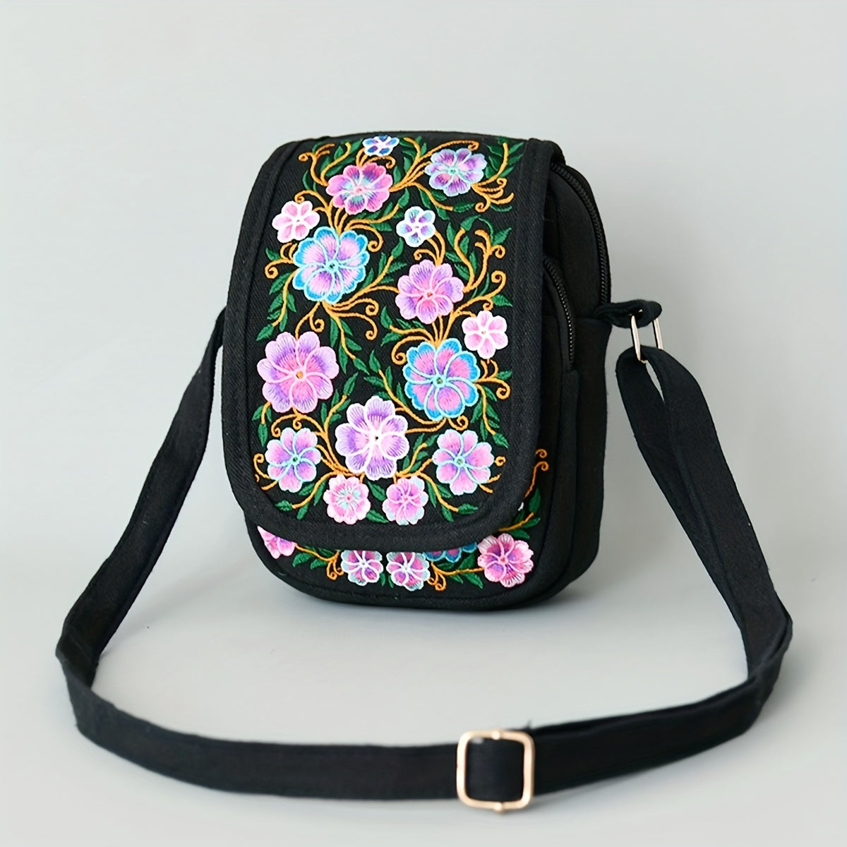 Vintage Ethnic Style Mini Crossbody Bag with Flower Embroidery