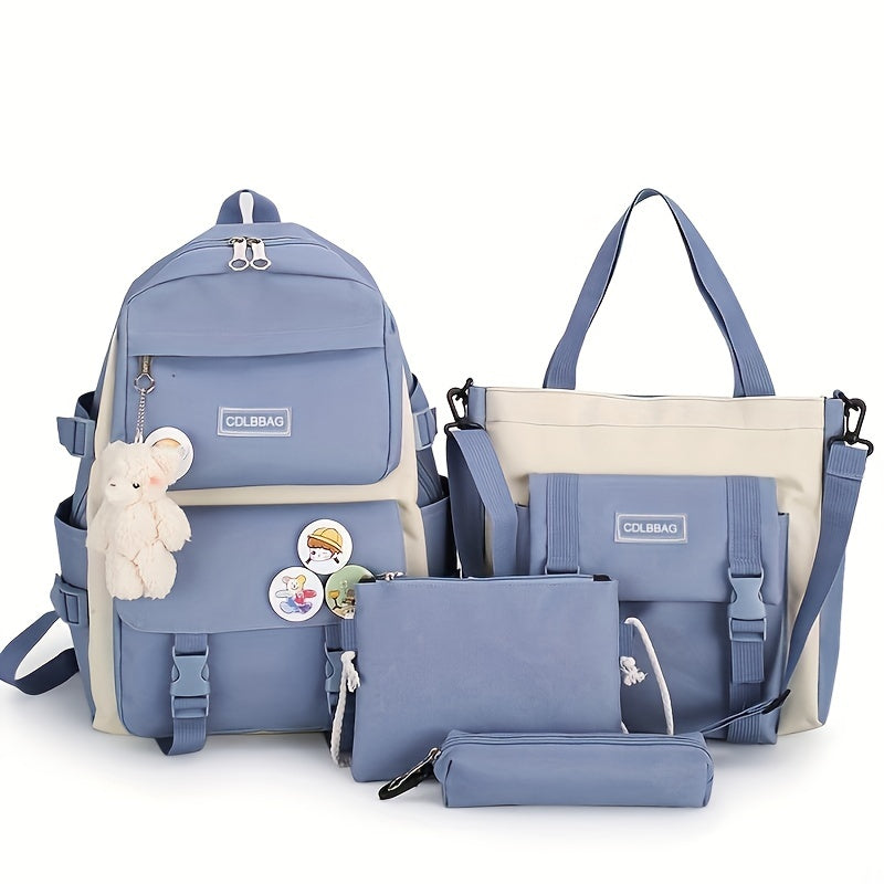 4pcs Casual Backpack Large Capacity School Travel Canvas Shoulder Bag