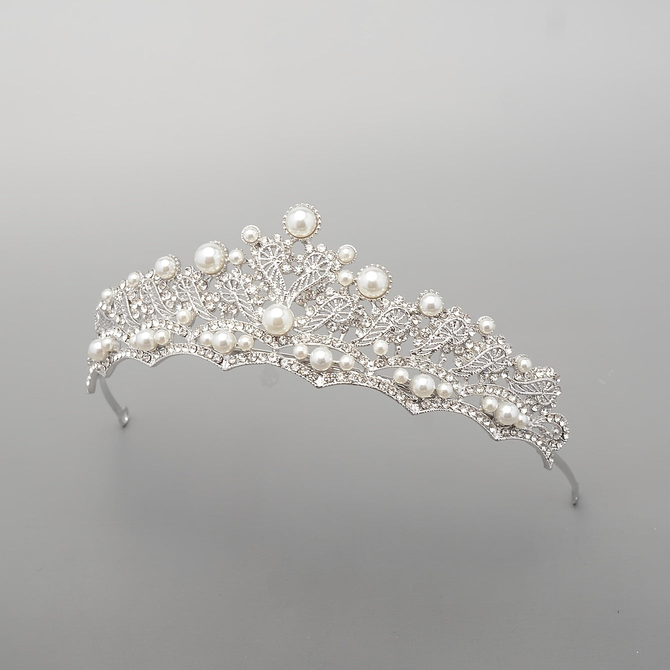 Baroque Bridal Tiara Rhinestone Faux Pearl Crown Headdress