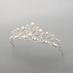 Baroque Bridal Tiara Rhinestone Faux Pearl Crown Headdress