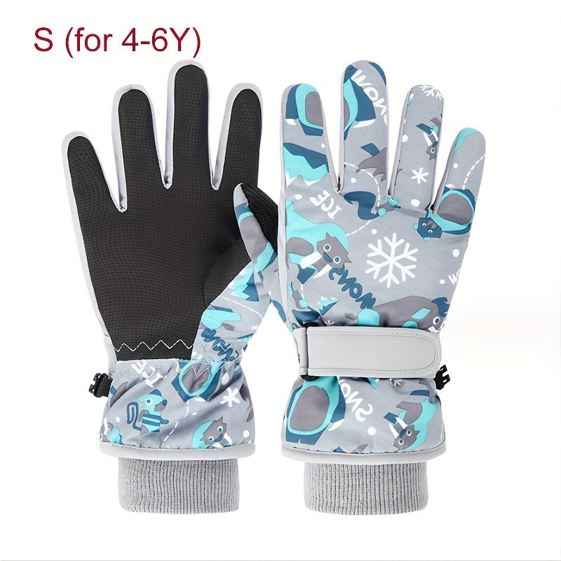 Kids Winter Skiing Gloves - Cartoon Warm Gloves for 4-13 Year Olds