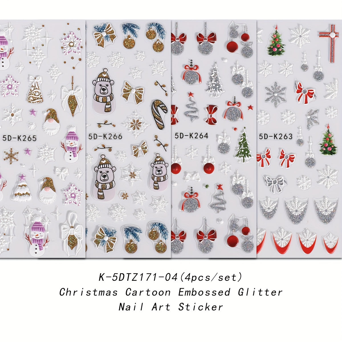 5D Embossed Christmas Nail Art Stickers Snowflake Snowman Nail Art Decals