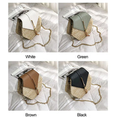 6PCS Straw+Leather Handbag Women Summer Rattan Woven Beach Bohemia Shoulder Bag