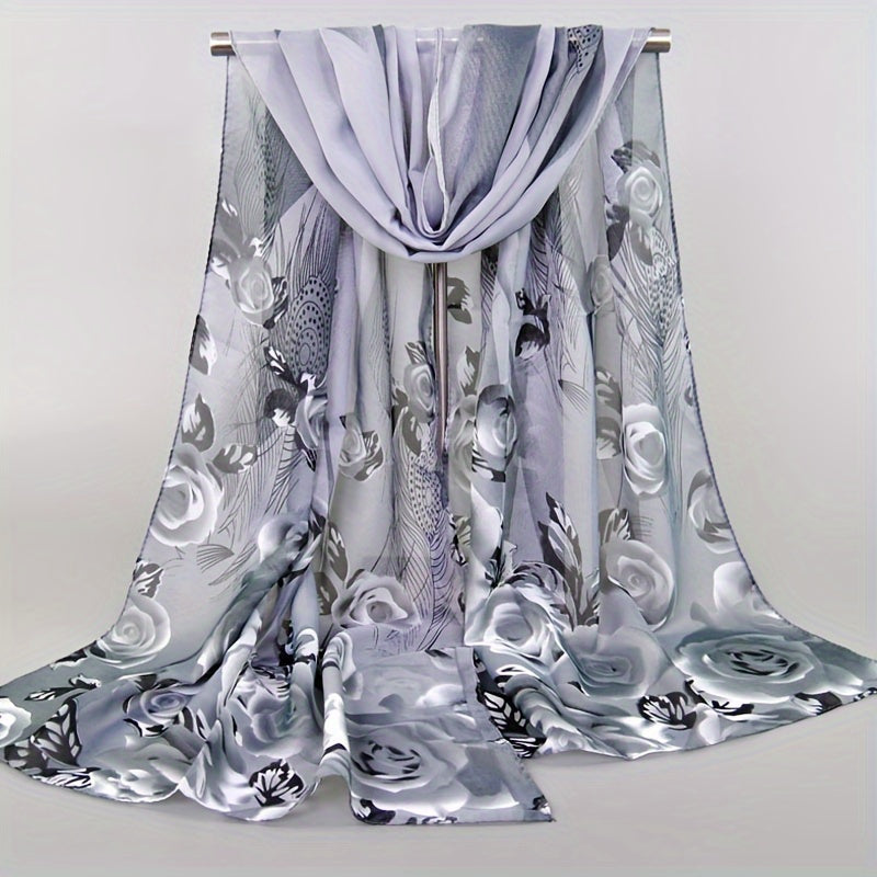 Colorful Flowers Chiffon Silk Scarf Retro Winter Shawl
