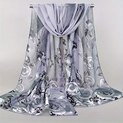 Colorful Flowers Chiffon Silk Scarf Retro Winter Shawl