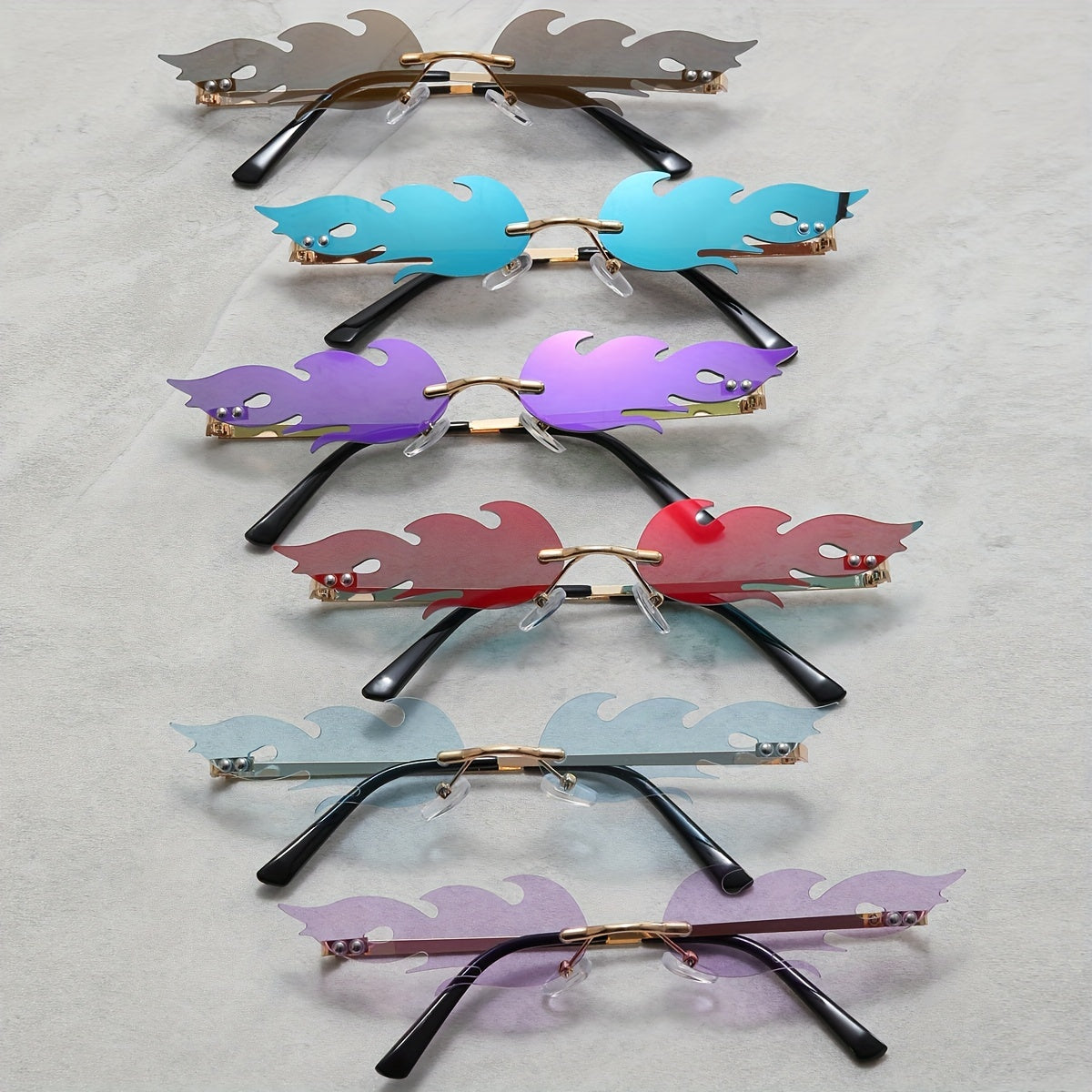 6 Pairs Fire Lens Sunglasses Rimless Party Glasses Unisex UV400