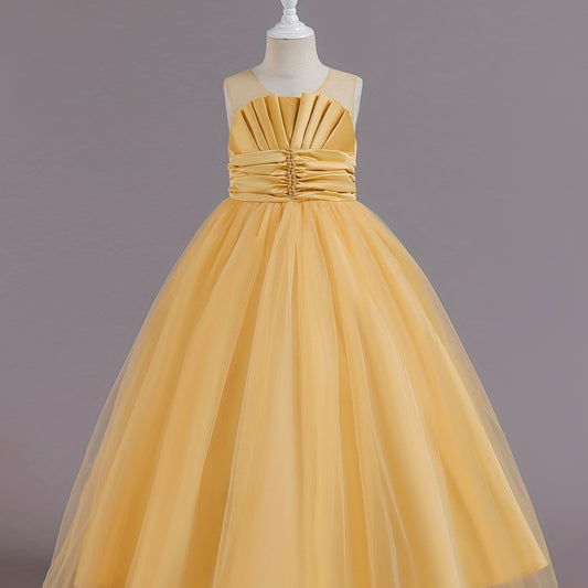 Girls Wedding Flower Princess Dress Pleated Sleeveless Lace Party Evening Dress