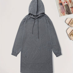  Hooded Sweatshirt Dress Long Sleeve Solid Drawstring Casual