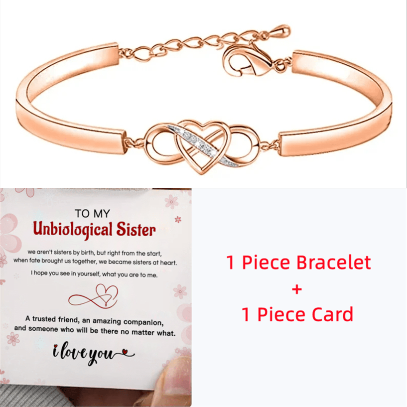 Heart Infinity Bangle for Sister, CZ Decor, Gift Card, Friendship