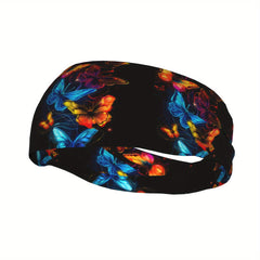 Butterfly Print Sports Headband - Sweat Wicking Polyester