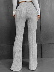 Women's Plus Solid Ribbed Knit High Waist Flared Leg Trousers