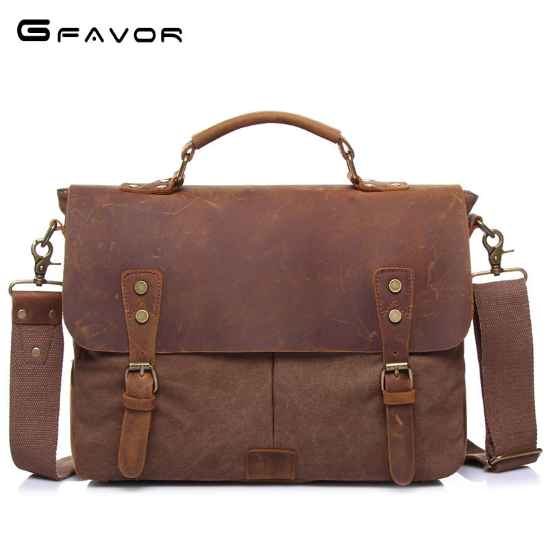 Vintage Canvas Messenger Bag with Leather Trim for Men