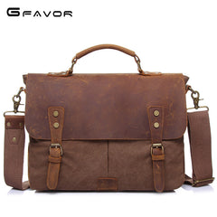 Vintage Canvas Messenger Bag with Leather Trim for Men