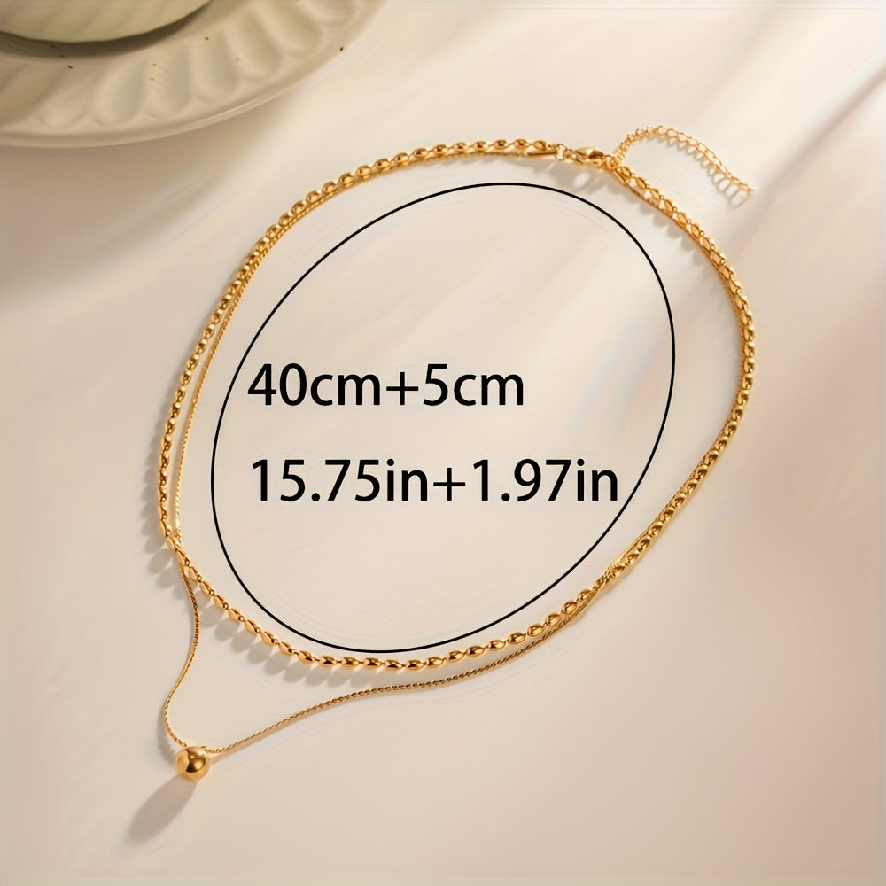 Stainless Steel 2 Layer Tassel Charm Necklace For Women