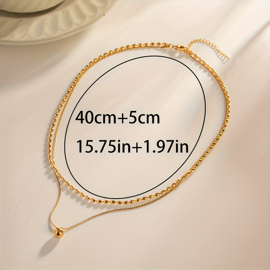 Stainless Steel 2 Layer Tassel Charm Necklace For Women
