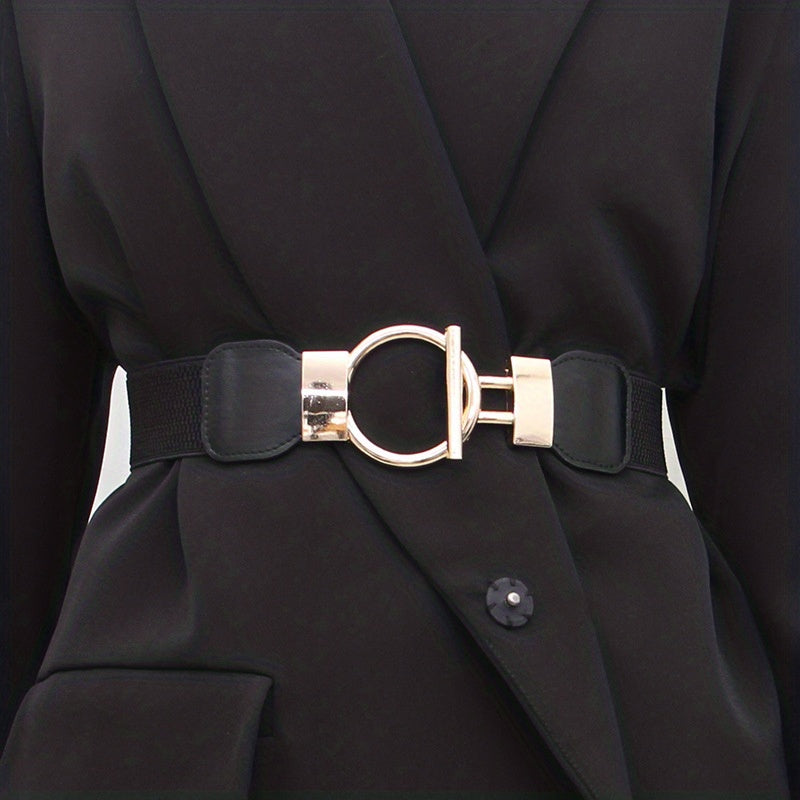 Geometric Round Buckle Belt Wide Waistband Dress Coat Girdle Sweater Belts