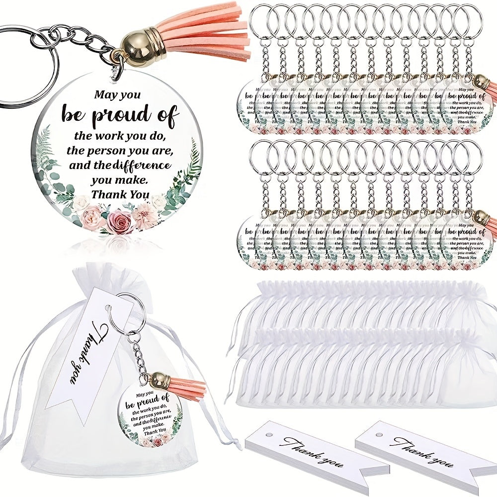 48PCS Acrylic Blanks Set Floral Print Keychain Kit