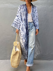  Tie Dye Striped Kimono Beach Cover Up