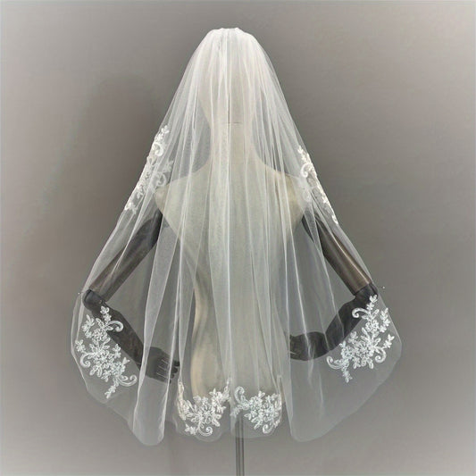 Ivory Lace Flower Wedding Veil Bridal Hair Accessories