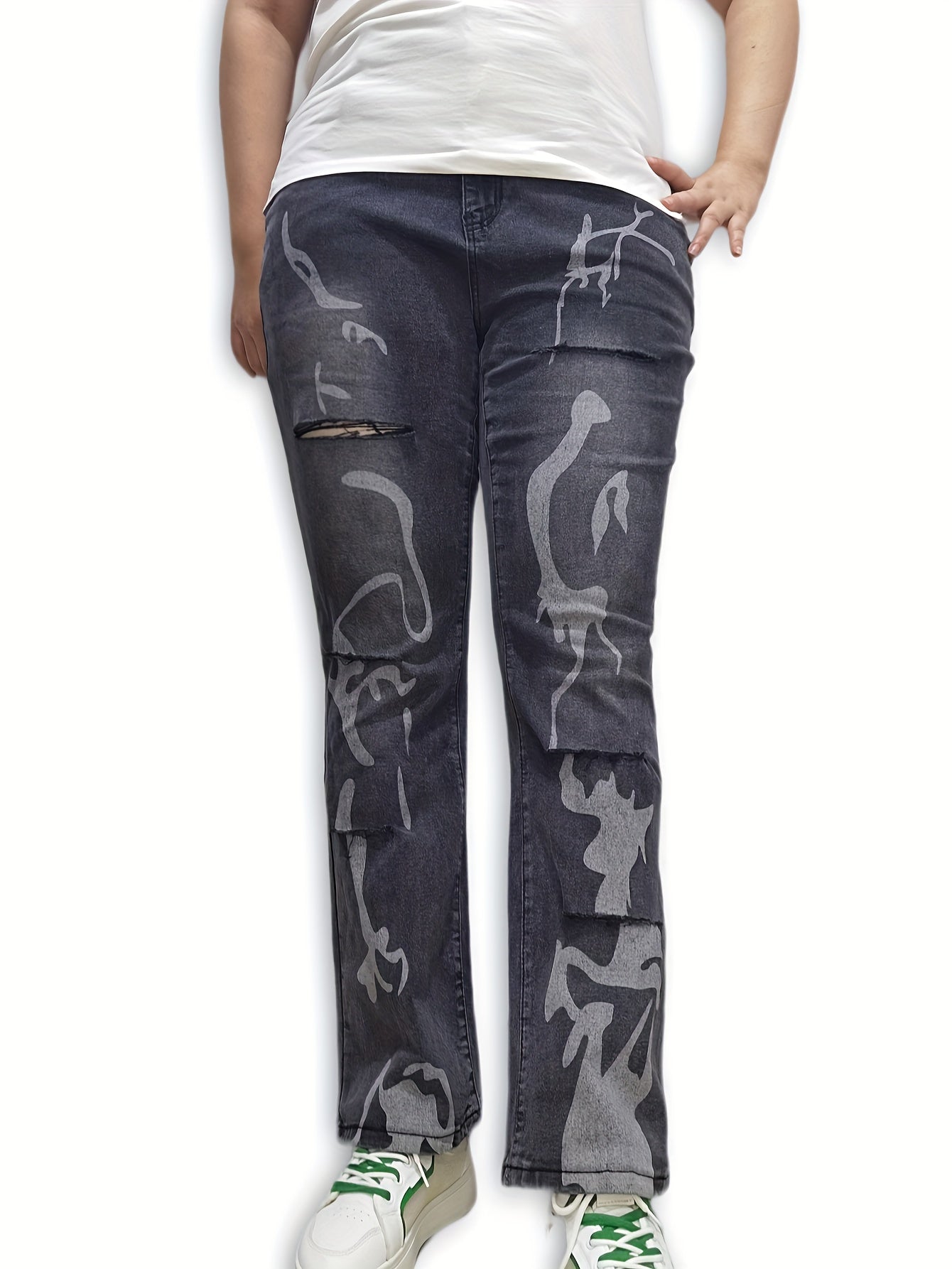  Washed Graphic Flared Leg Jeans