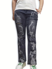  Washed Graphic Flared Leg Jeans