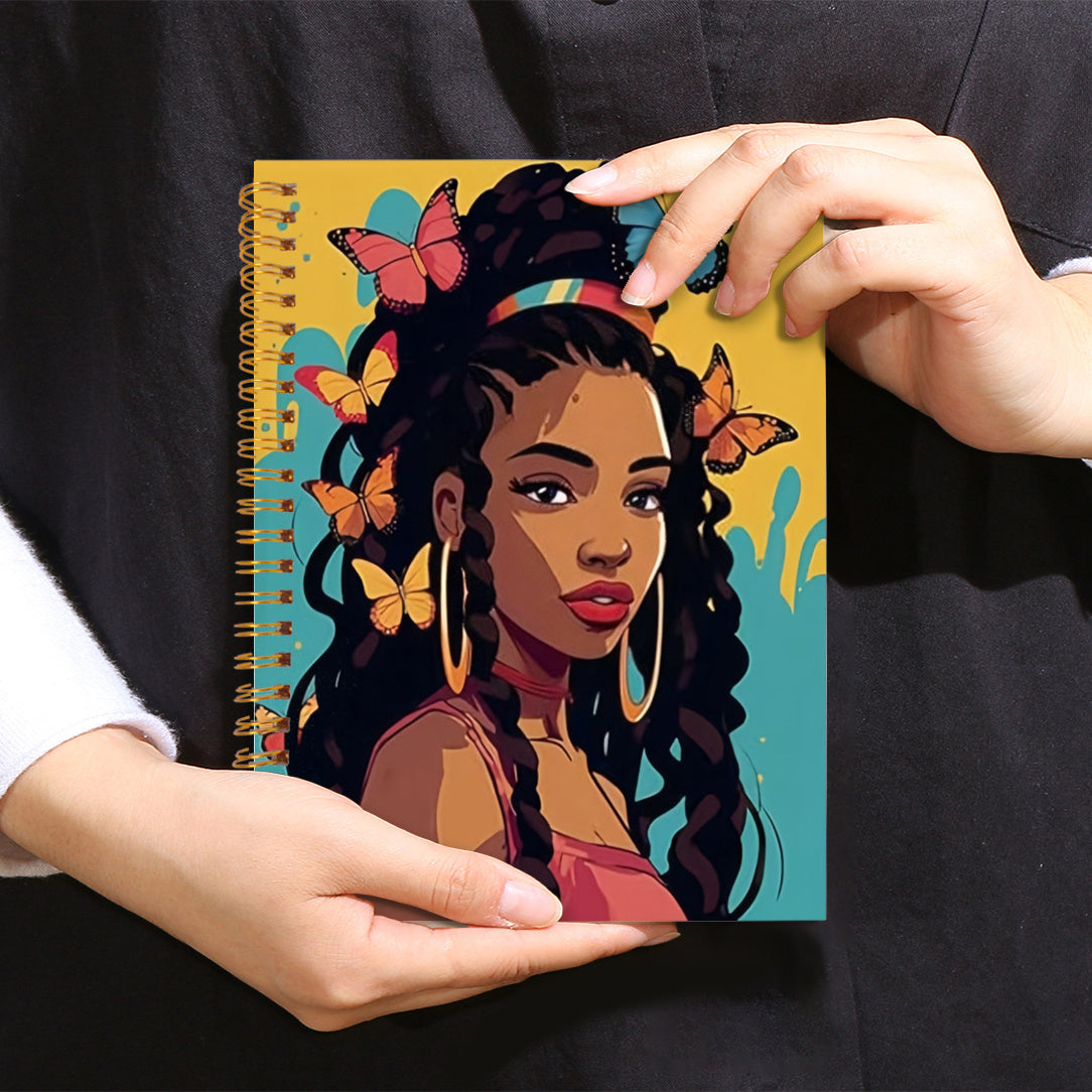 African American Woman with Butterflies Notebook 50 Pages Plain Paper