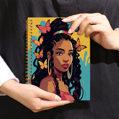 African American Woman with Butterflies Notebook 50 Pages Plain Paper