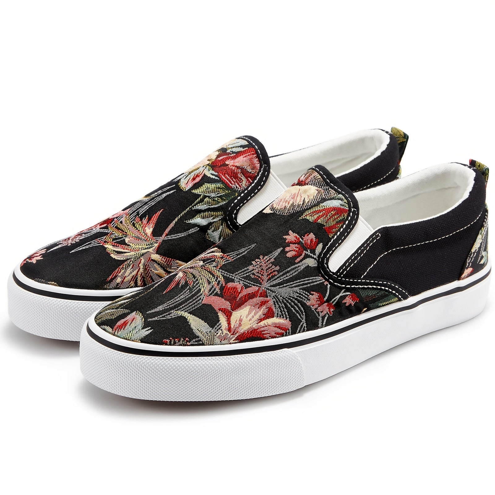 Floral Print Canvas Slip-On Casual Shoes Women's Comfy Flat Footwear