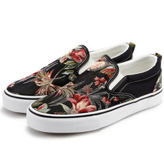 Floral Print Canvas Slip-On Casual Shoes Women's Comfy Flat Footwear