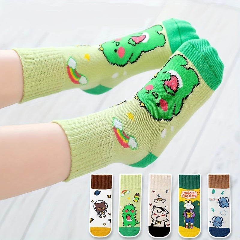 5 Pairs Kids Happy Animal Pattern Crew Socks