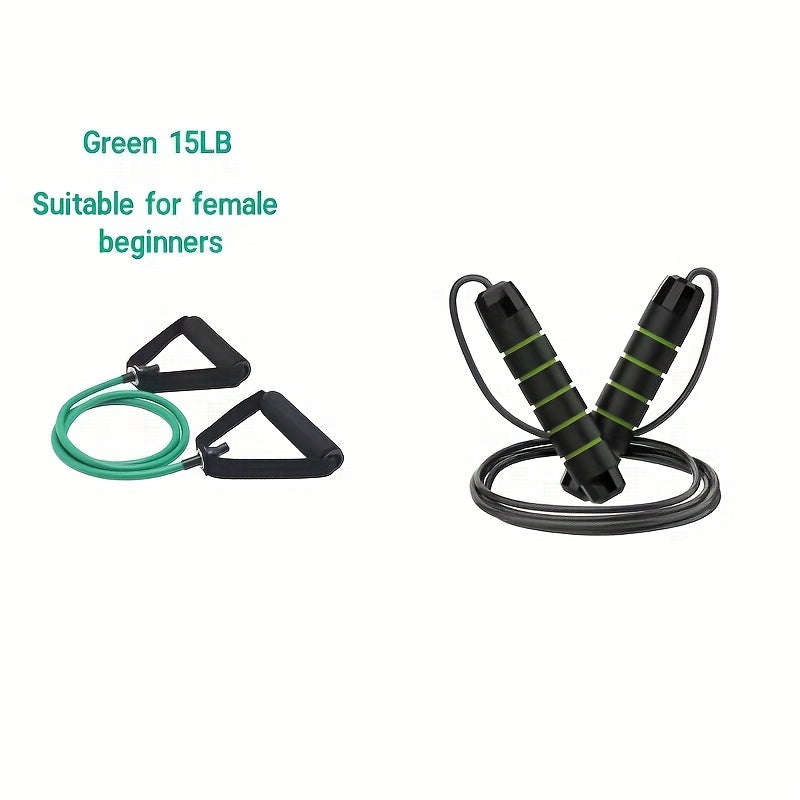 Adjustable Steel Wire Jump Rope & Resistance Band Set for Fitness Training
