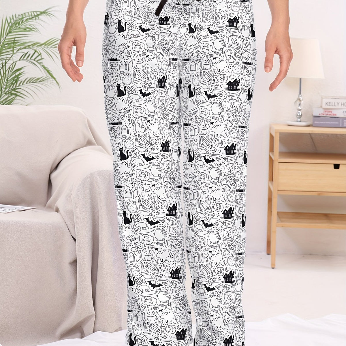 Halloween Graphic Print Sleep Bottoms Soft & Comfy Elastic Waist Women's Pants